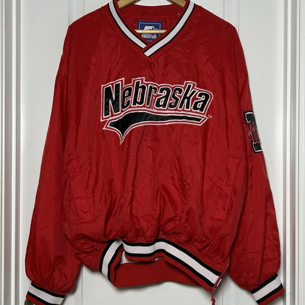 Starter Vintage 90s Nylon Red Nebraska Cornhuskers Pullover Windbreaker Jacket